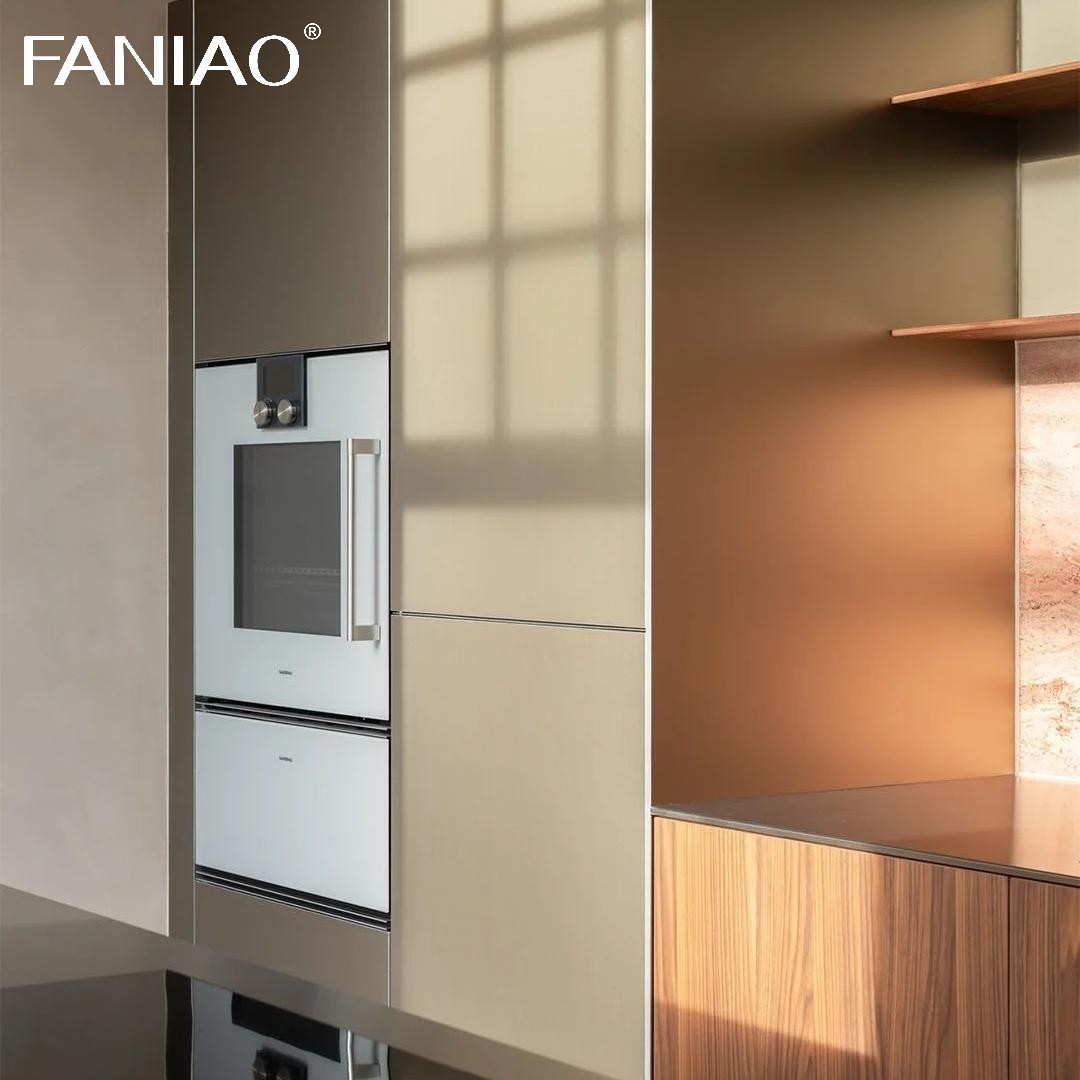 Modern Wood Grain 304 Stainless Steel Waterproof Villa Kitchen Cabinet