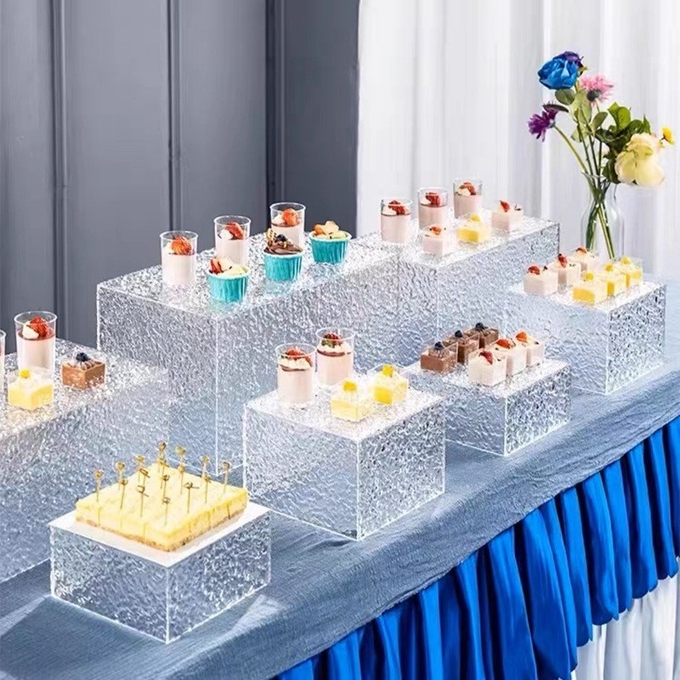 Ripple Pattern Acrylic Dessert Stand with Stone Texture Base for Weddings Banquets Afternoon Tea Displays