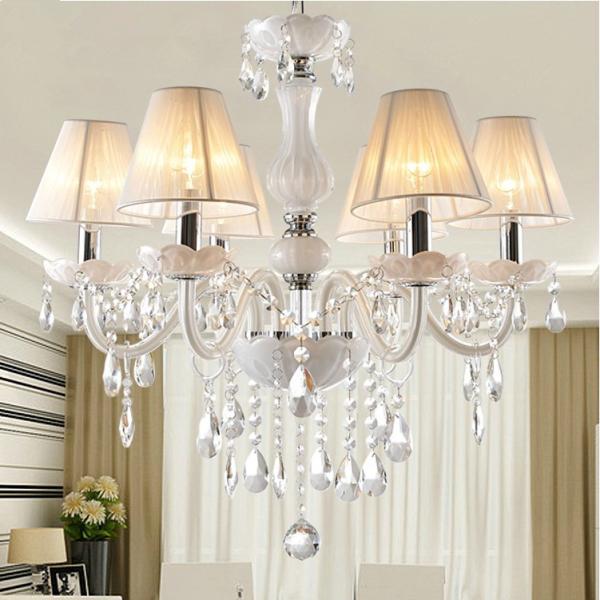 6 lights White Crystal chandelier Dining room Kitchen Bathroom Lamp Fixtures (WH