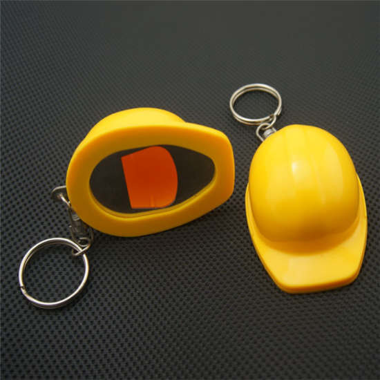 Custom Personalize Cheap Promotion Gift Yellow Safety Helmet Plastic Keychain Beer Bottle Opener, Print Logo