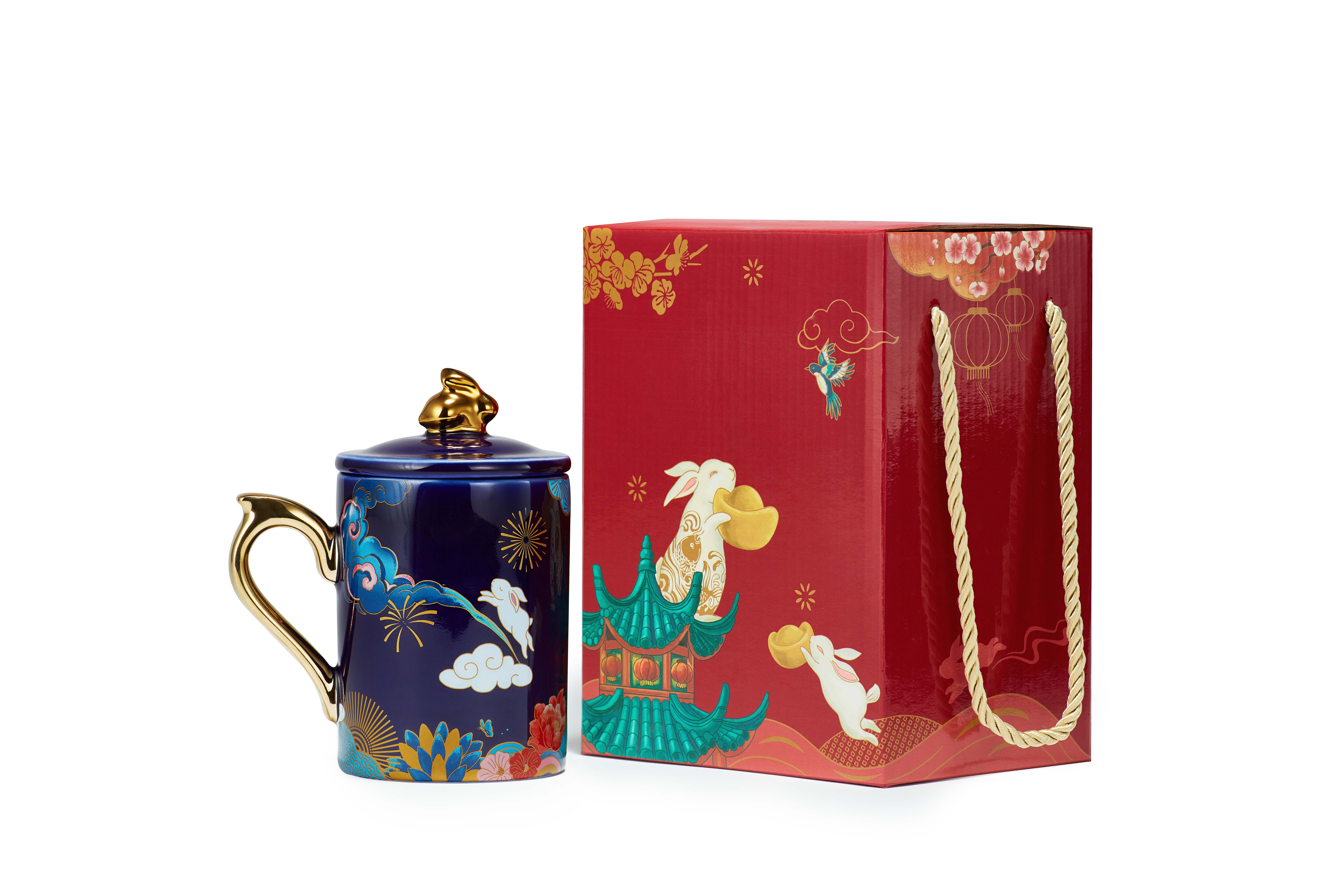 Ready To Ship In Stock Custom 3d Ceramic Mug 3d Blue Mug With Gold Handle Home Tea Holiday Gift