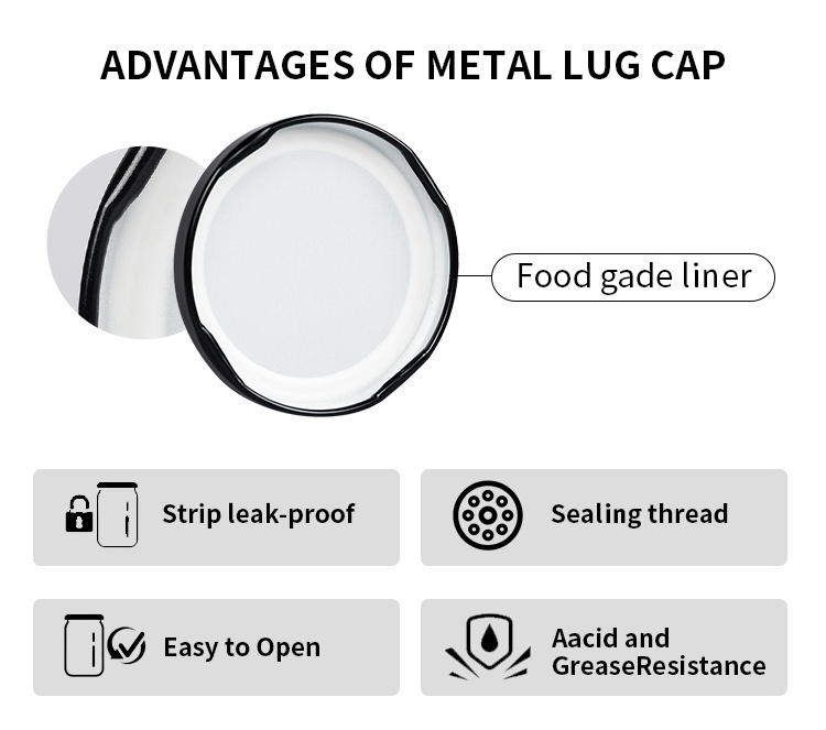 Low MOQ 20mm 38mm 48mm 63mm Packing Jar Metal Bottle Cap Metal Lug Cap for Glass Jar