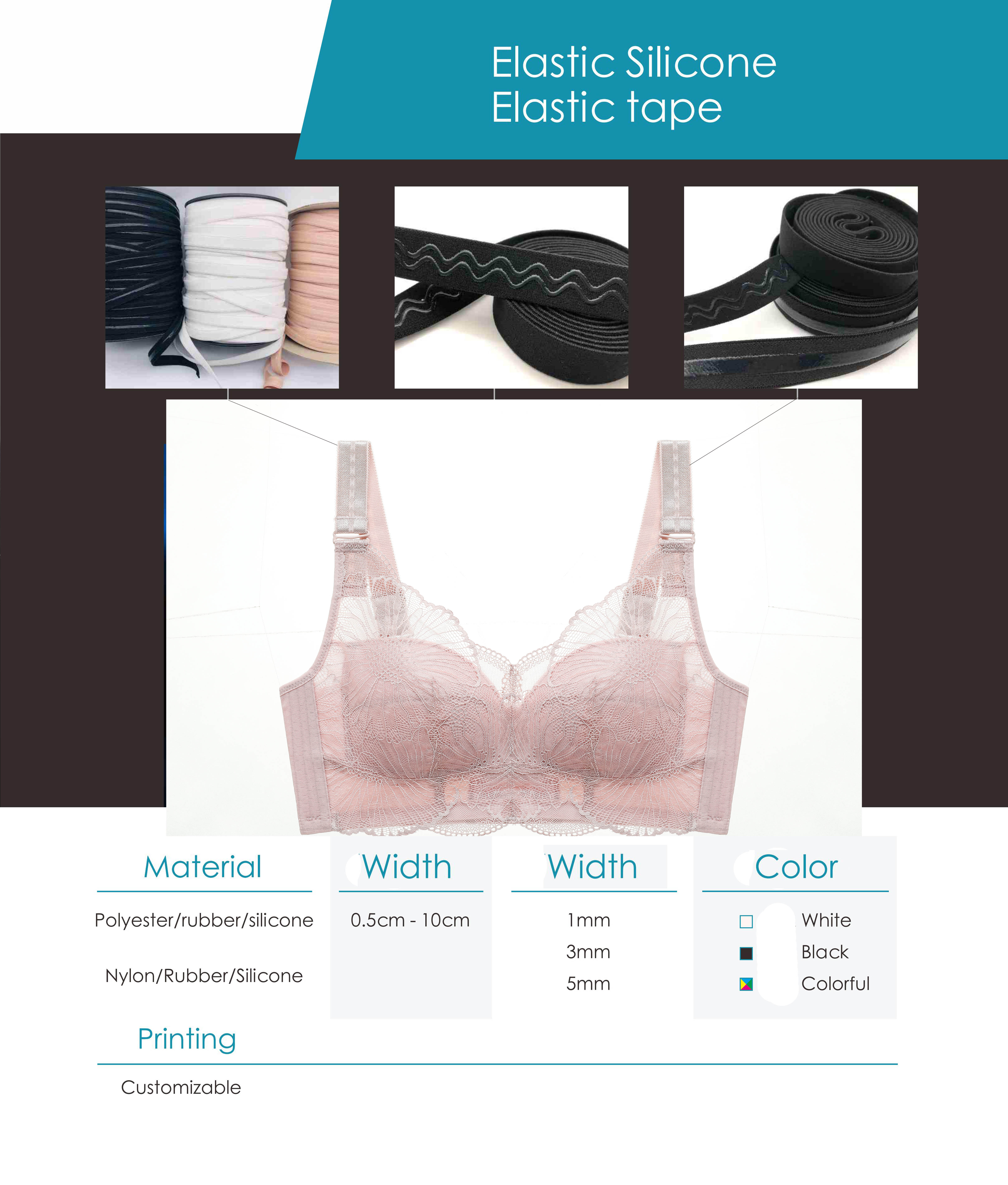 Nylon Silicone Bra Clothing Underwear Elastic Tape Shrink Resistant