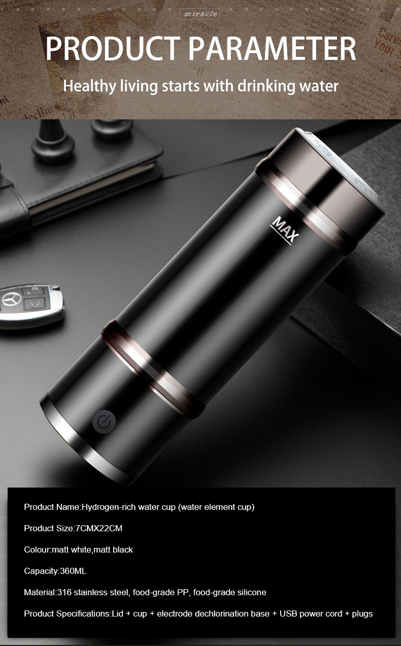 3 Minutes Automatic Electrolysis Portable Hydrogen rich water dispenser and inhaler Cup