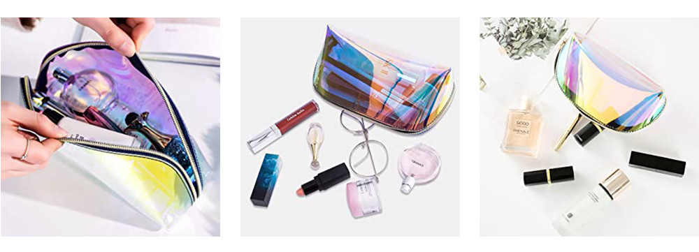 Portable 2pcs Holographic Makeup Bags With Gold Zipper