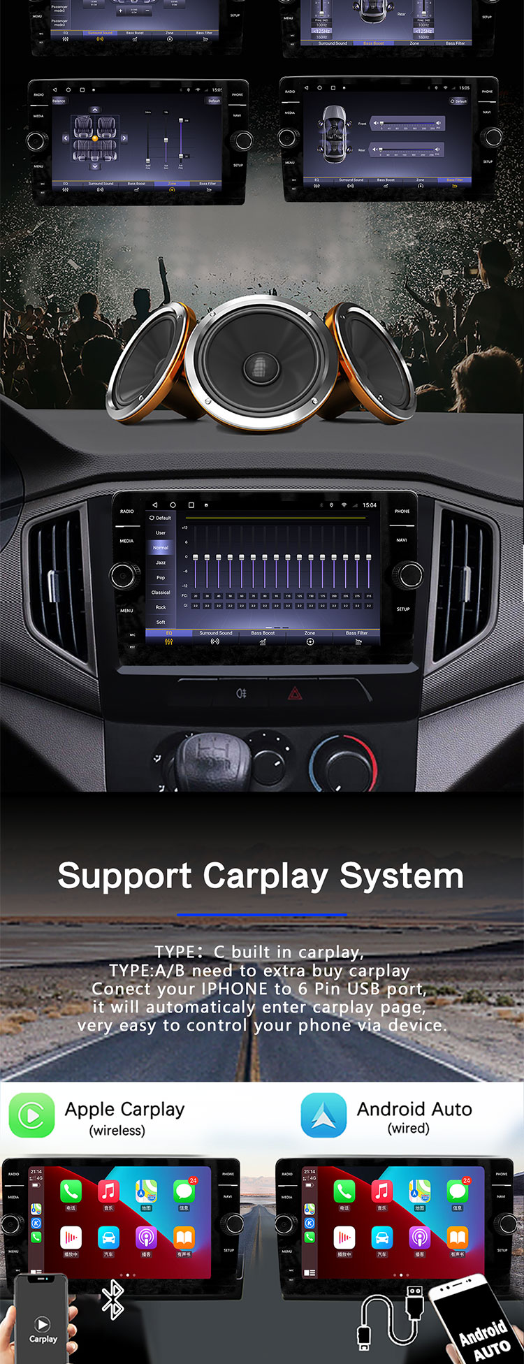 Universal Year Car Multimedia Navigation with Full Touch Screen QELD and 2GB 32GB RAM/ROM