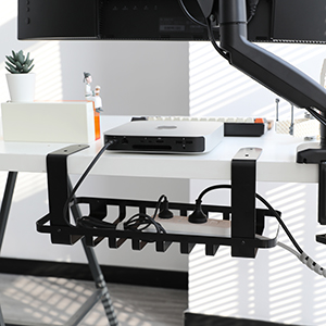 Convenient Hook Type Desk Cable Management Tray Bending Metal Wire Cable Holder Black