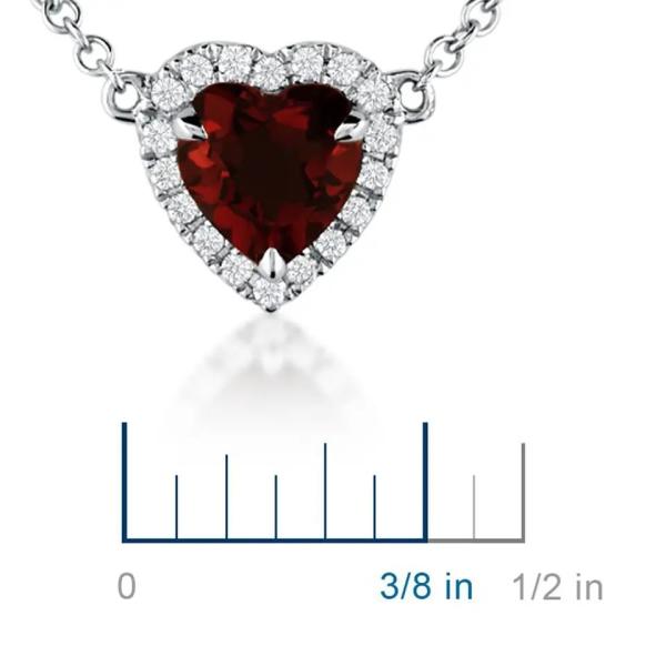 14K White Gold Heart Shaped Garnet Pendant Necklace , Petite Sapphire Chain
