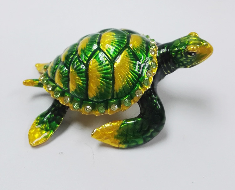 Lovely turtle metal alloy trinket box pewter jeweled turtle enameled trinket box
