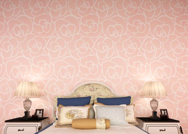 Light Pink Floral Modern Removable Wallpaper , Contemporary Bedroom Wallpaper