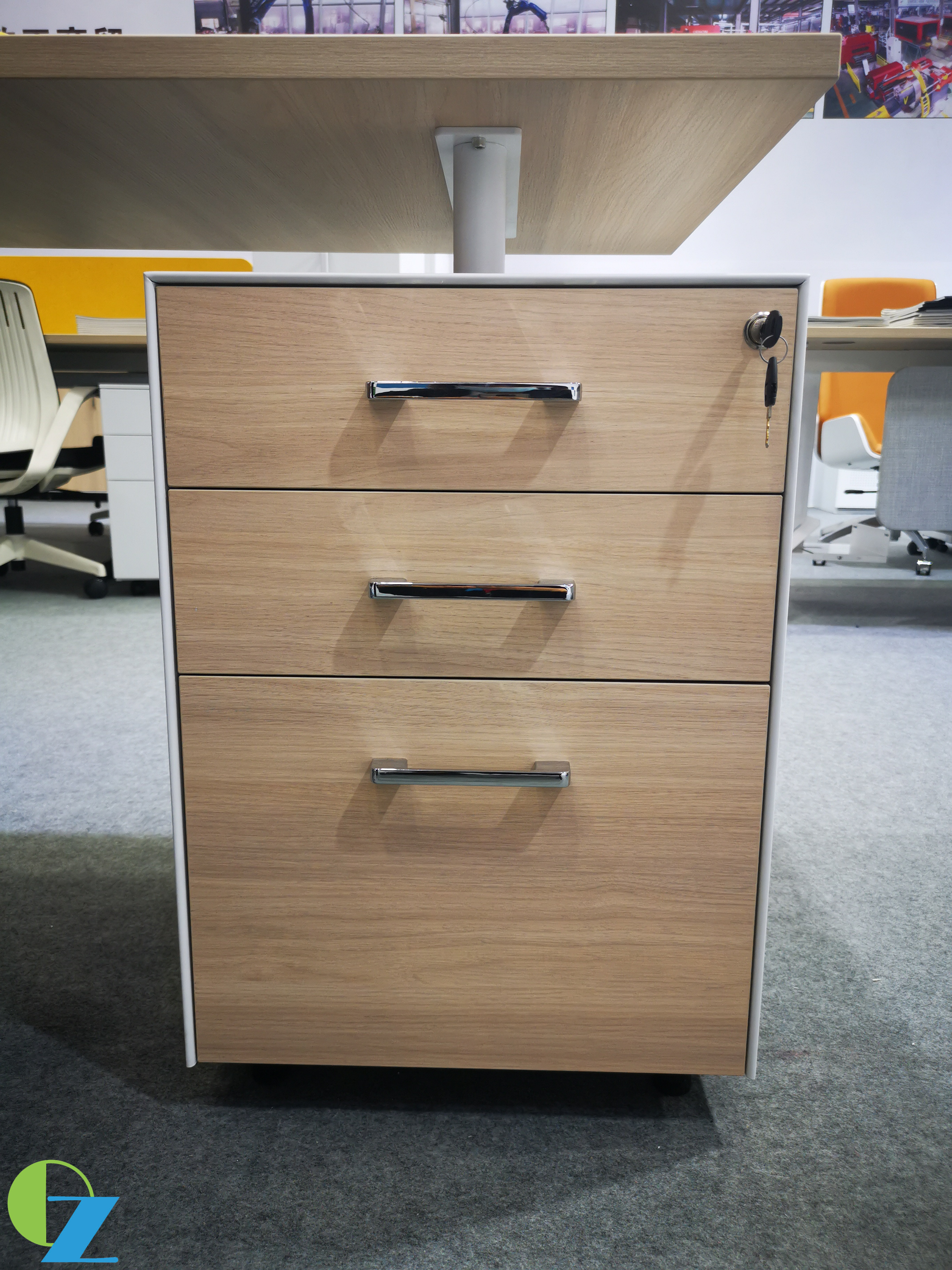 5mm Slim Edge 3 Drawer Steel Filling Cabinet Nature Style 3 Metal Handles