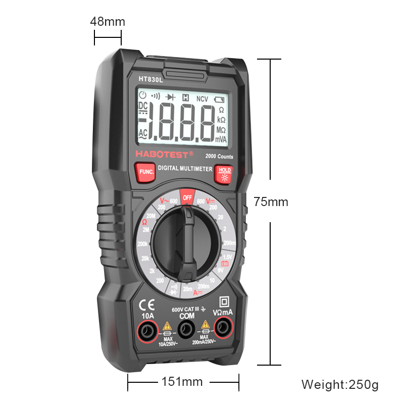600V Handheld Portable Digital Multimeter Autorange Resistance Battery 2000 Counts