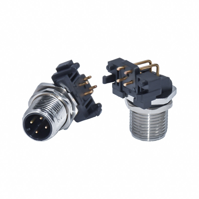 Industrial Camera 4P Elbow 4pin A-Coding Female Ip67 Connector Panel 4way M12 PCB Waterproof Connector