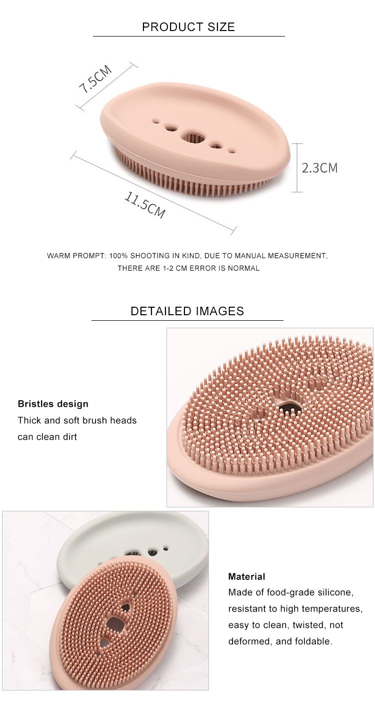 Silicone Soap Dish Brush With Drain, Soap Holder Soap Box Shower Dish Soft Bristles Shower Brush Soap Saver For Bathroom