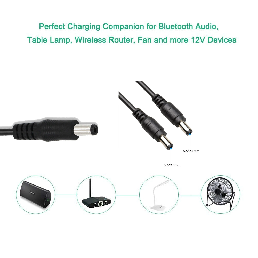 1M/1.2M 22AWG Copper DC Extension Cable 90 Degree Right Angle Jack 5.5*2.5mm