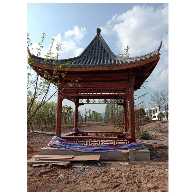 2.8m 3.0m Chinese Style Pavilion Wooden Hexagonal Garden Gazebo With Clay