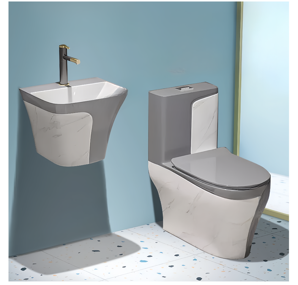 Modern Ceramic Toilet WC and Bath Tub Set with Cleaning Environmental Glaze Bathroom Set