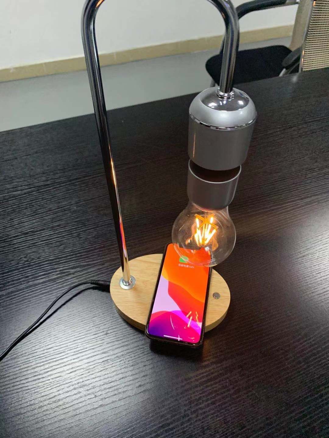 new 360 rotating magnetic levitation floating lamp light bulb with wireless charger for iphone