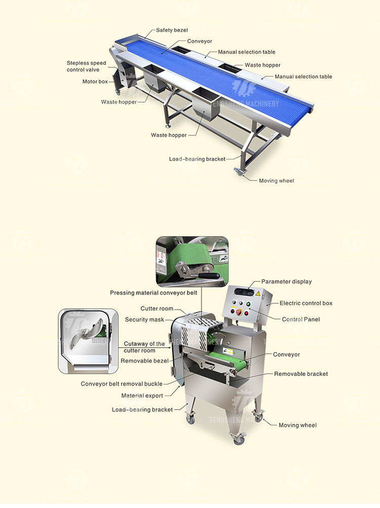 Vegetable Hair Roller Bubble Washing Selection Cutting Machine Production Line
