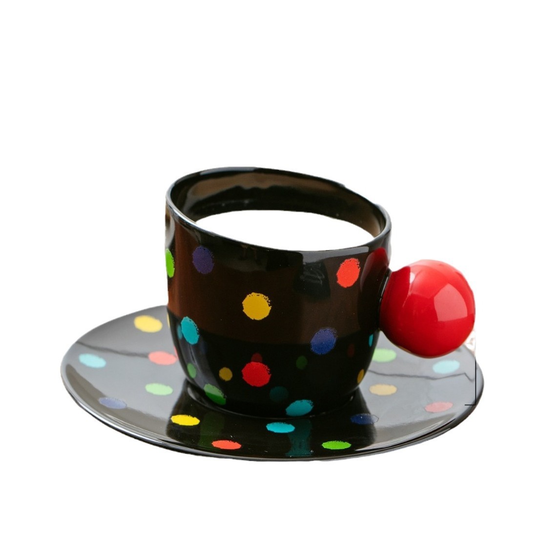 Creative Ceramic Cups And Plates Colorful Polka Dot Coffee Cups High Appearance Level Office Cups Couple's Home Drinking Cups Mugs