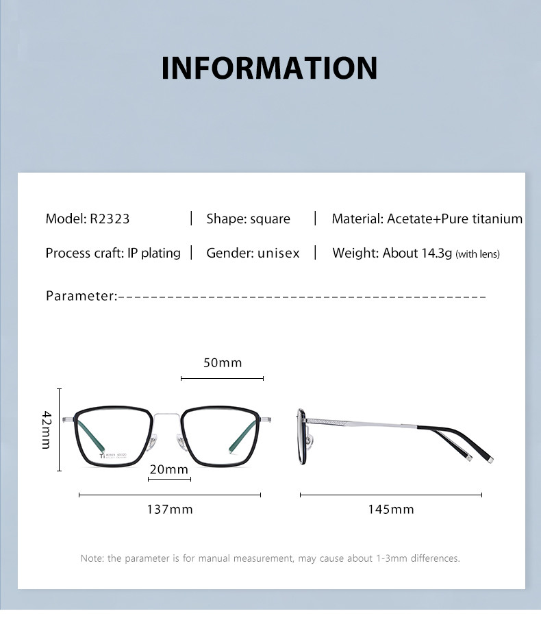 Men'S Black Acetate Glasses Optical Titanium Simple Design OEM