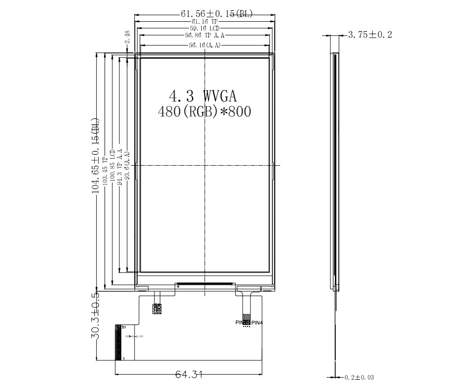 Factory Price 4.3 Inch RGB TFT Display 480x800 Pixel Vertical LCD With Resistive Touch Screen