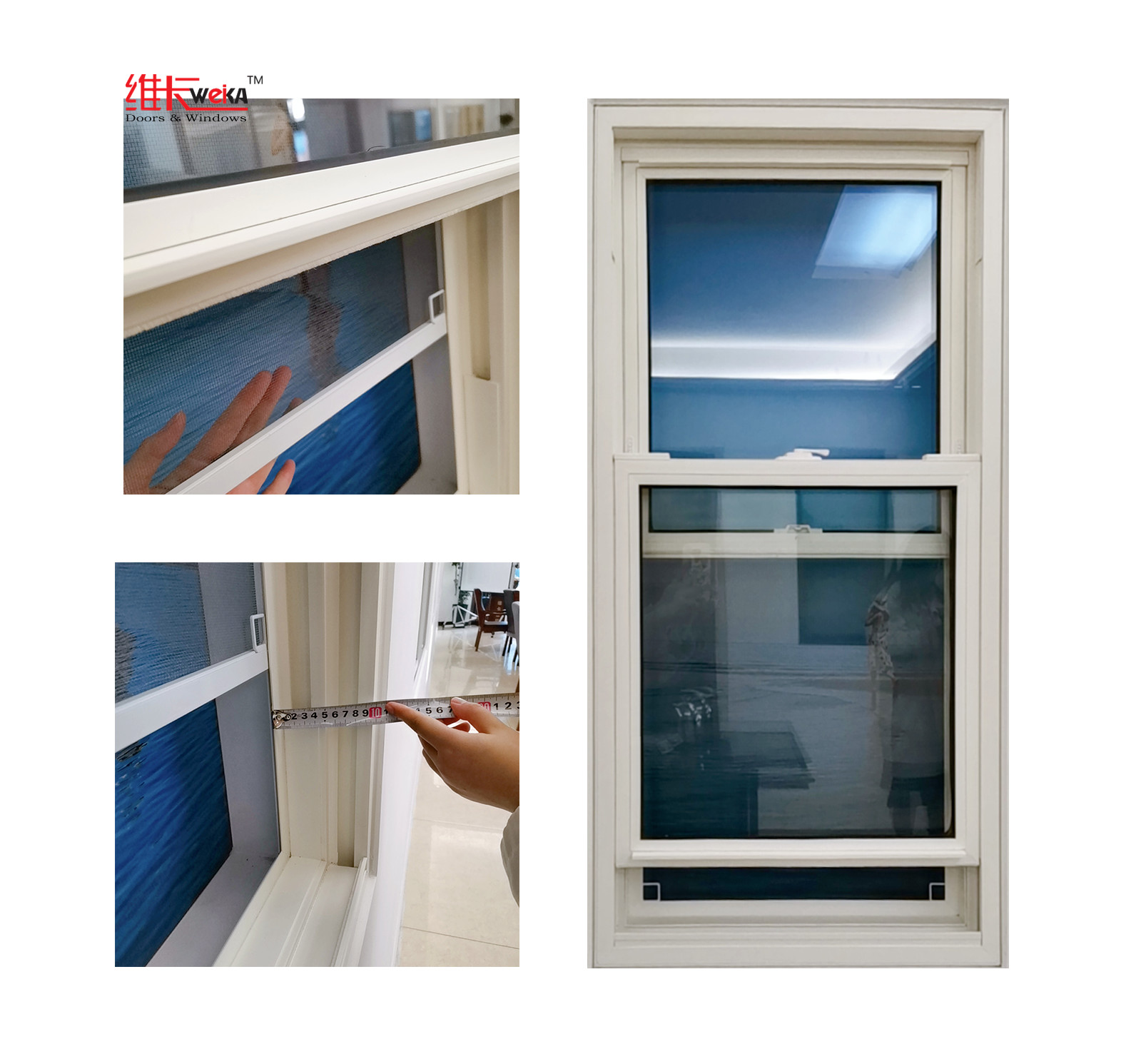 Double Tempered Glass Vinyl PVC Profile UPVC Double Hung Window For Safety Performance