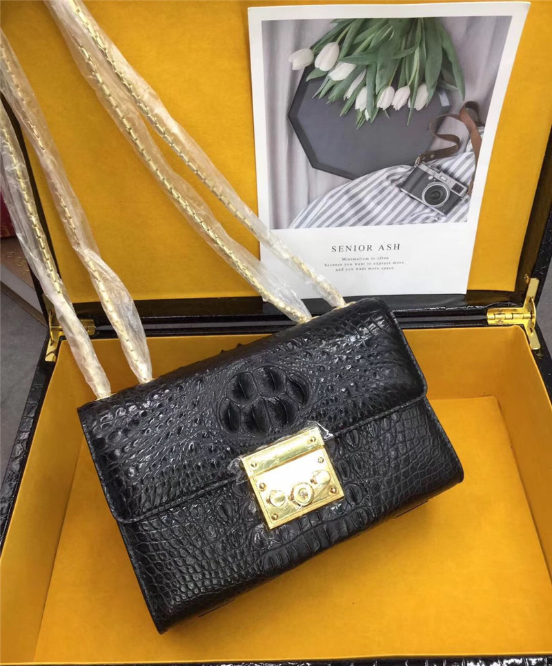 Exotic Crocodile Skin Women's Small Purse Genuine Alligator Leather Lady Flap Bag Chain Belt Female Cross Shoulder Bag
