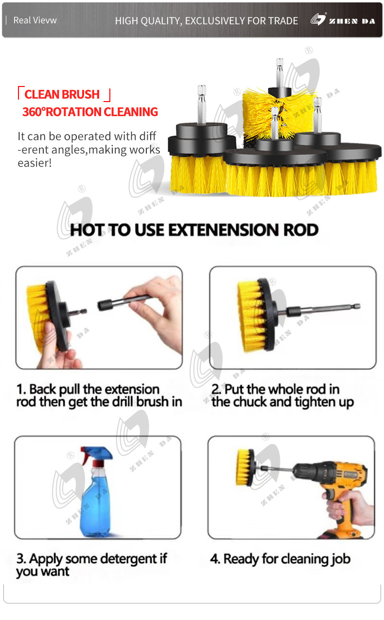 4 Pcs Drill Power Brush Scrubber Cleaning Brush Attachment Set