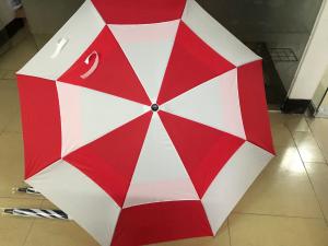China Double Layer Vented Golf Umbrella , Storm Proof Sturdy Umbrellas Red / White Color on sale