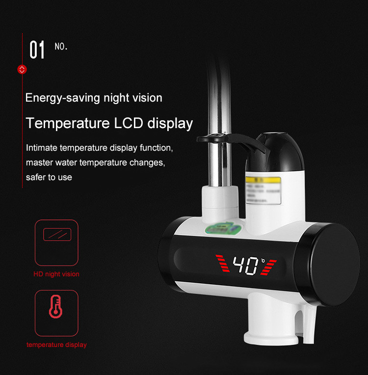 3000W Instant Electric Water Heater Tap RoHs Kitchen Faucet With Temperature Display