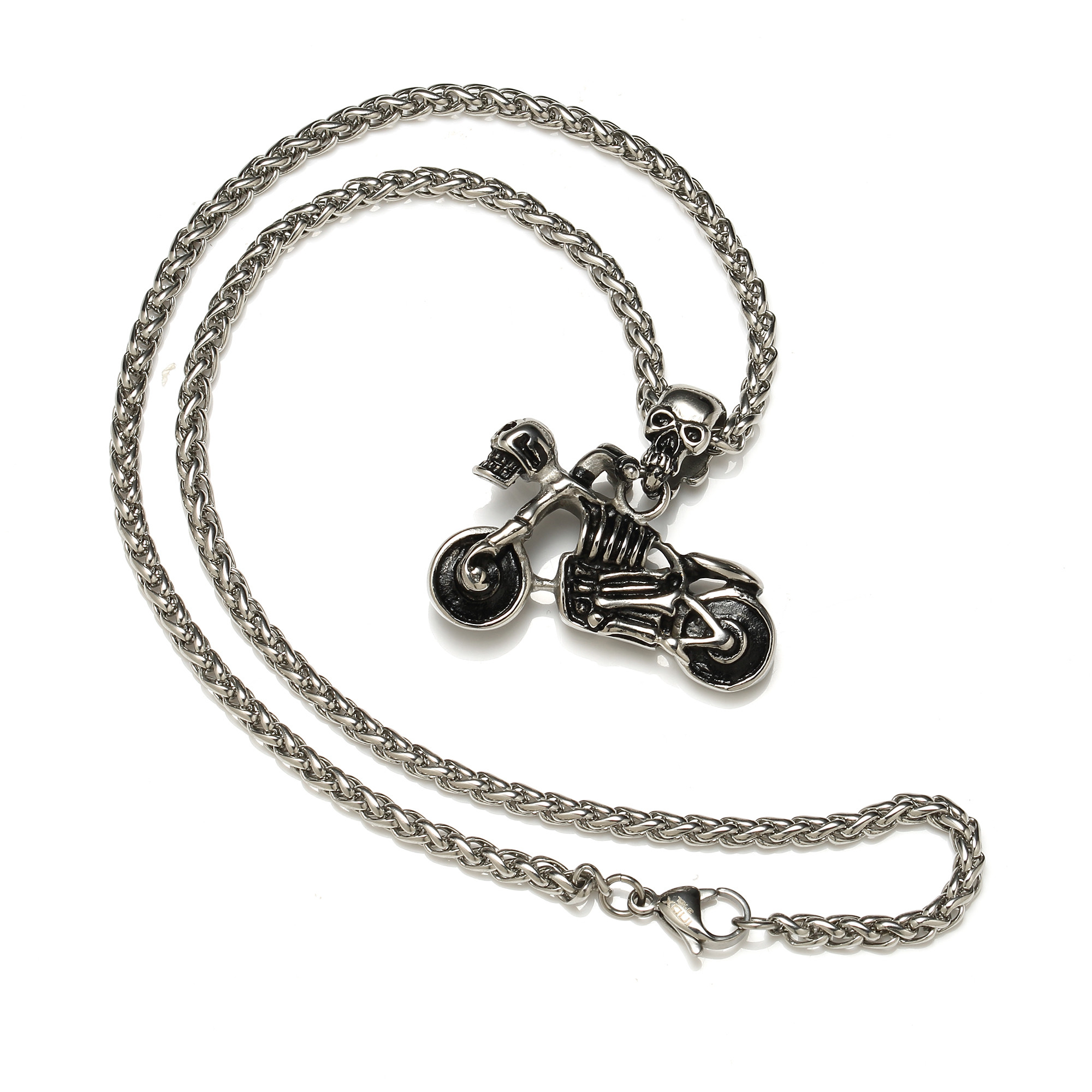 Men Fashion Jewelry Punk Stainless Steel Motor Biker Pendant Necklace