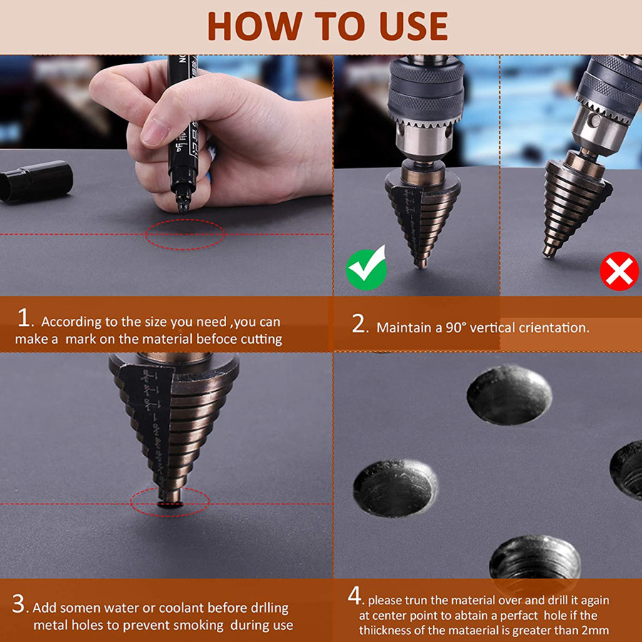 3PCS Cobalt Coated Step Bits Titanium Hex Shank HSS Co Drill Bits