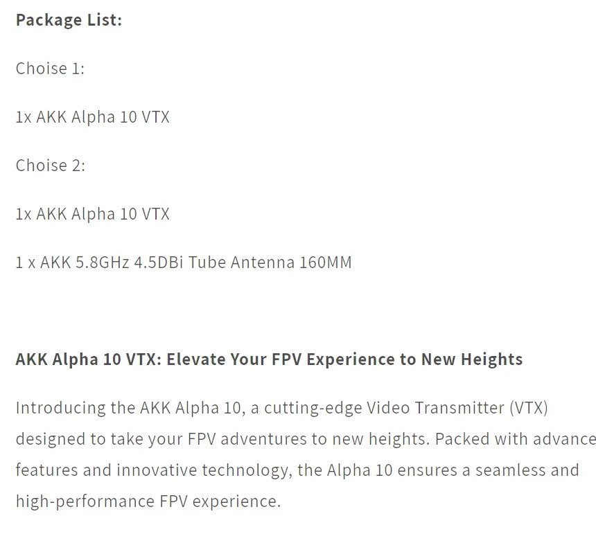 AKK Alpha 10 10W Drone VTX 4.9G 5.8GHz 80CH 10W FPV Video Transmitter