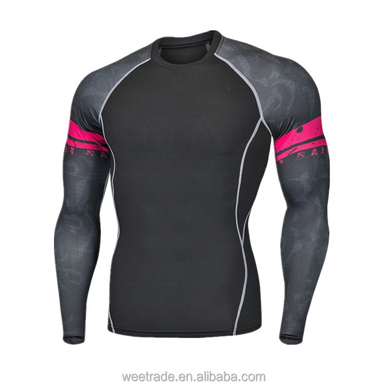Tight printed stretch mens sports wear gym wear fitness black sports tshirt for men