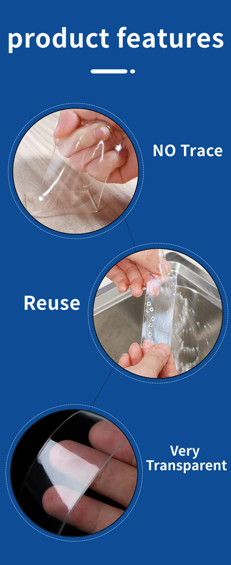 Strong Adhesive Nano Tape for No Printing Design and 0.25/0.5/0.8/1/1.5/2mm Thickness