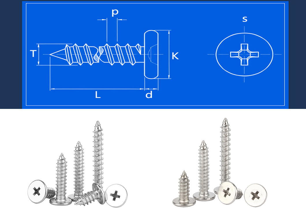 Self Tapping Stainless Steel Screws Flat Head Self Tapper Screw For Wooden
