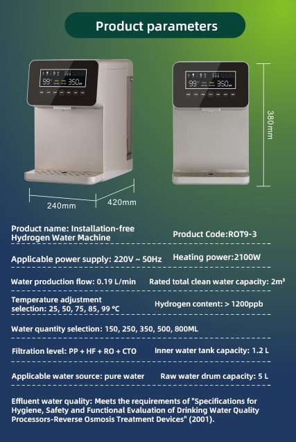 Installation Free Molecular Hydrogen Water Machine 1200ppb 800ml