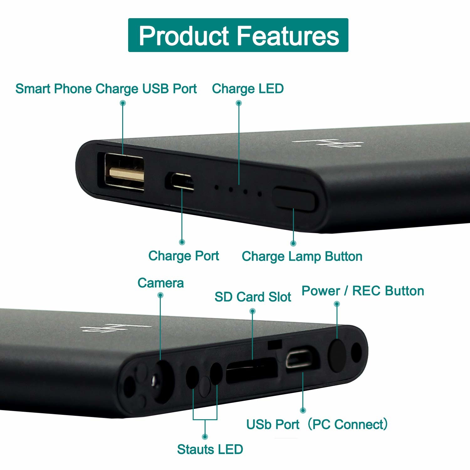 Hot Mini HD 1080P SPY Hidden Camera Power Bank Motion Detection Recorder 5000mAh Device Charger Black H2