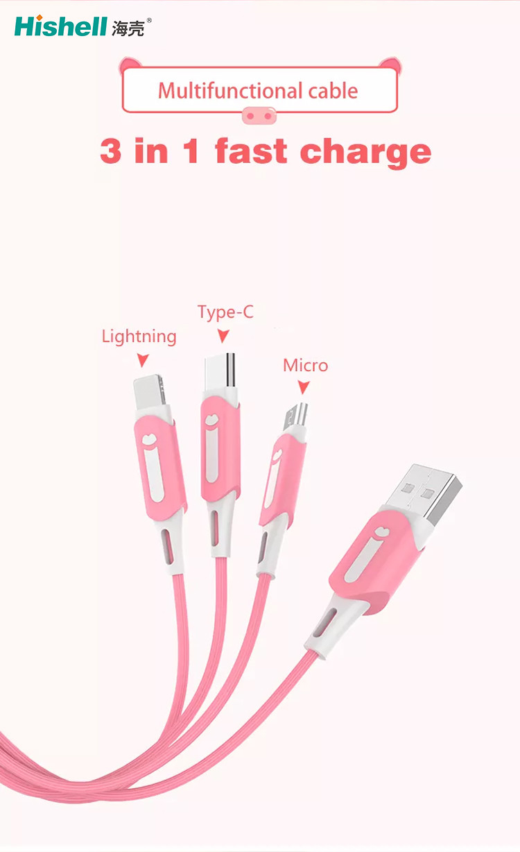 TPE 3 In 1 Multi Phone Charger Cable , Practical Retractable Cell Phone Cord