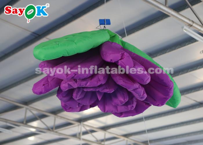 Purple 2m Inflatable Lighting Decoration Hanging Rose Flower For Lobby Stage Decor