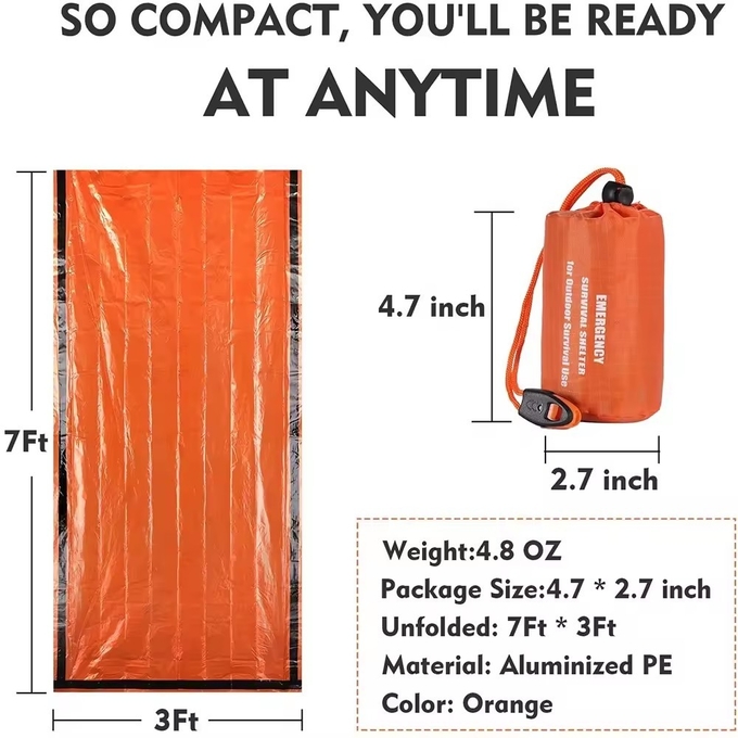 Emergency Survival Shelter Kit With Emergency Tent Sleeping Bag Blanket Poncho For Outdoor Camping