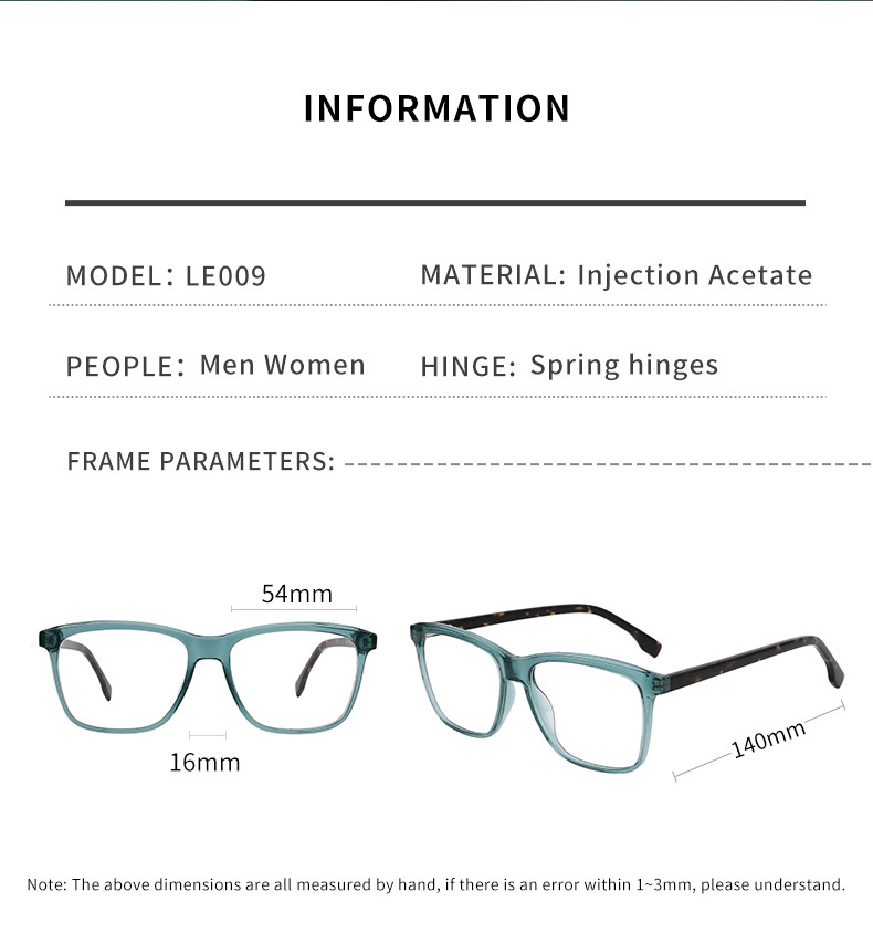 Unisex Square Acetate Eyeglasses , Clear Lens Eyewear Acrylic