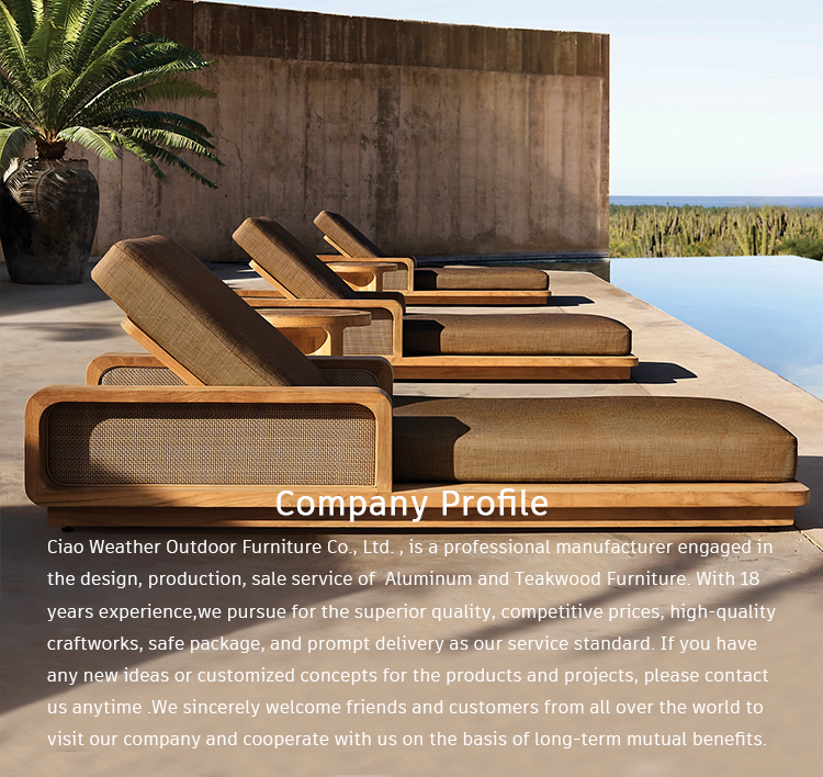 Hotel Function Patio Garden Outdoor Furniture Weathered Solid Wood Daybed Lounge Chaise with Waterproof Cushions