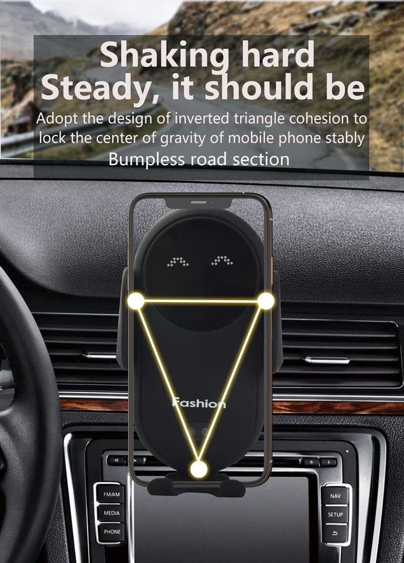 QI 10W Phone Stand Wireless Charger Gravity Auto Clamping For Car
