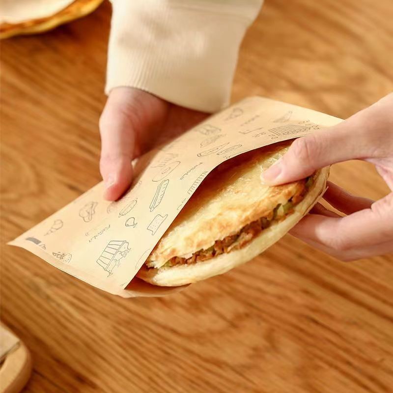 Custom Printed Paper Bags Kraft Paper Oil Proof Disposable Take Away Barbecue Shaobing (Baked Cake in Griddle) Pancake Food Package Snack Bag