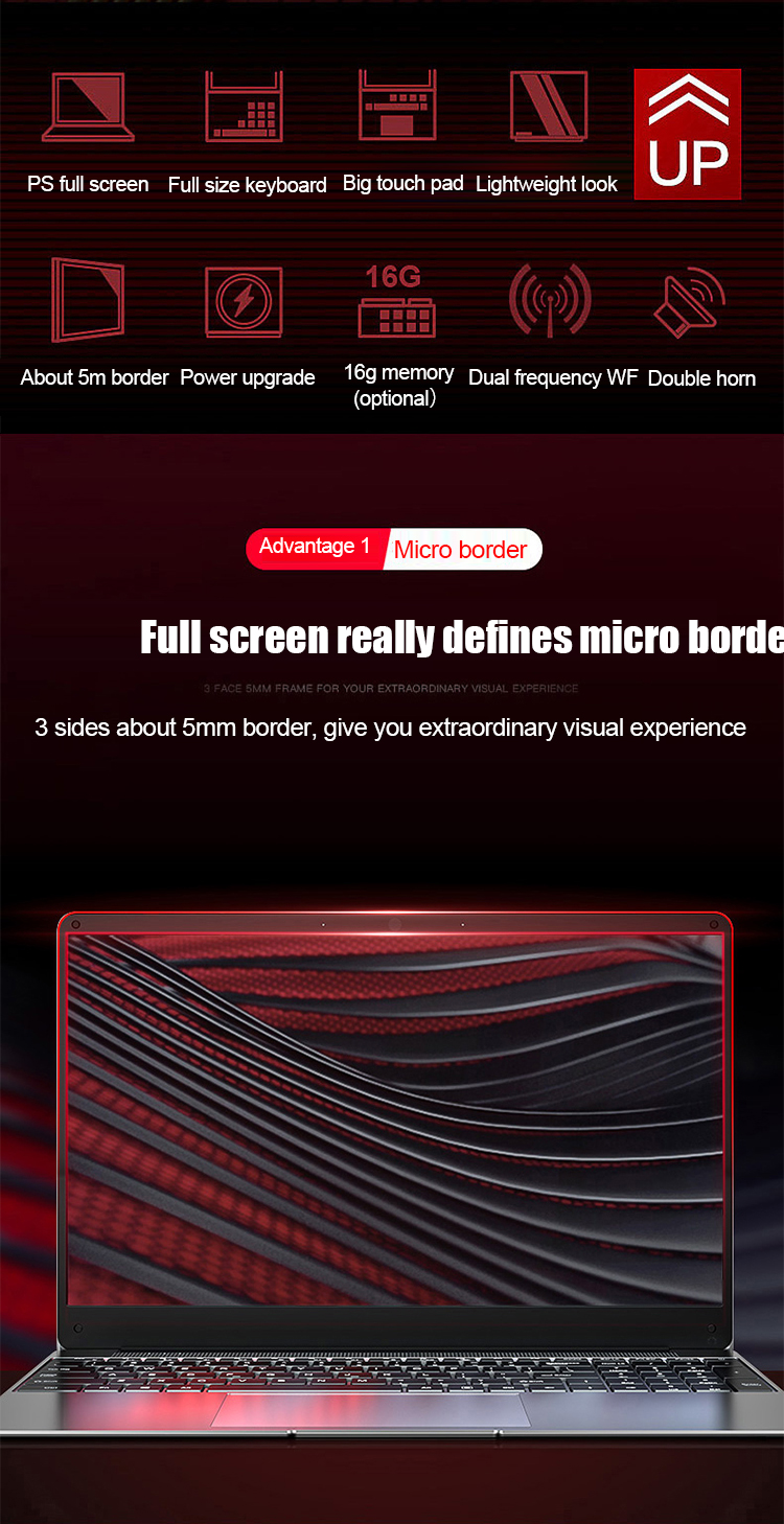 1.80GHz Ultra Thin Laptop Computer 15.6 Inch 8G RAM 128GB SSD Intel Quad Core Processor
