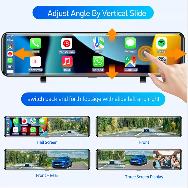 AHD1080P Android Wireless Carplay Rear View Mirror DVR WIFI GPS 3 Cams