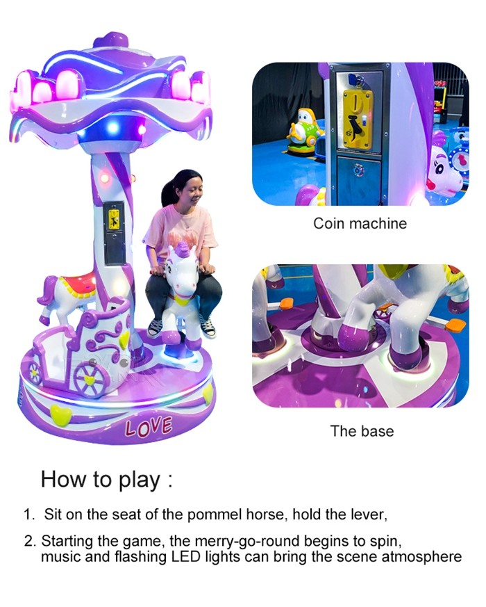 Three Sweetheart Carousel Kiddy Ride Machine Swing Electric Coin Operated Arcade Game