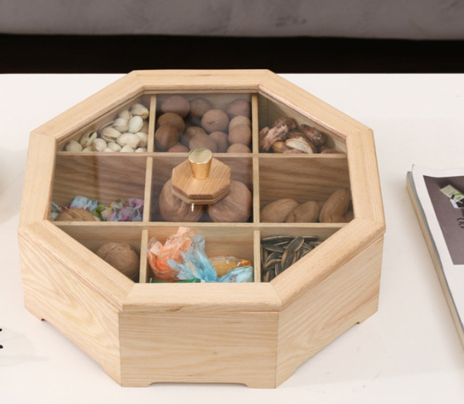 Solid wood storage box dried fruit nut box divided grid with lid walnut nine grid box